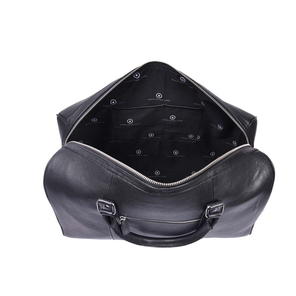 Minimalist Black Leather Weekender Duffle Bag - Aaron Leather Goods