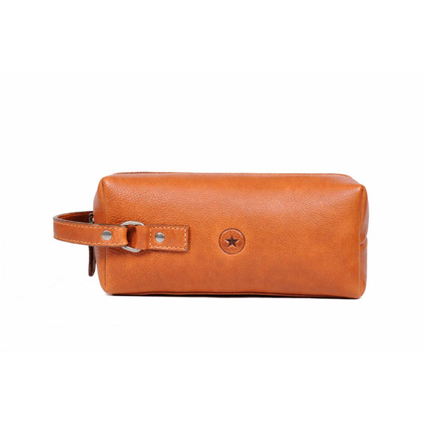 Minimalist Tan Leather Wash Bag - Aaron Leather Goods