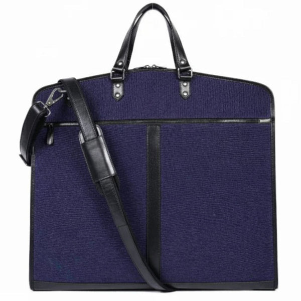 Navy Canvas & Black Leather Garment Bag - Aaron Leather Goods