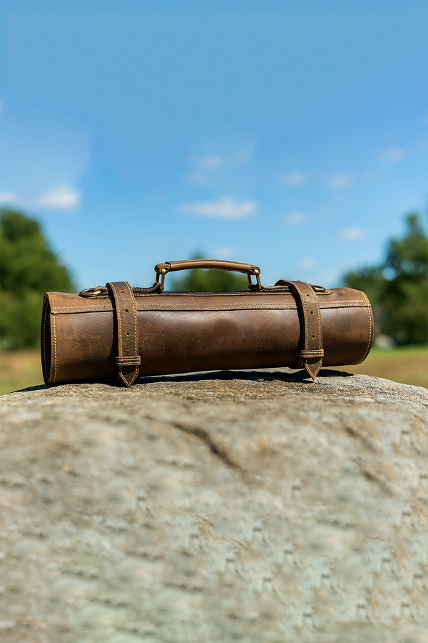 Tuscania Leather Knife Roll -Cedar
