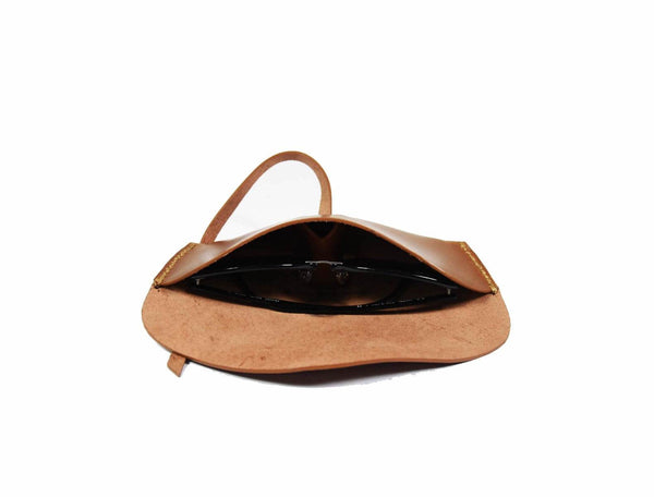 Nantes Leather Eyewear Case - Caramel Brown - Aaron Leather Goods