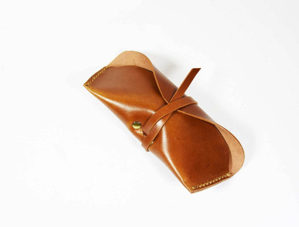 Nantes Leather Eyewear Case - Caramel Brown - Aaron Leather Goods