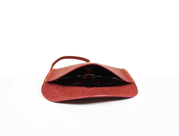 Nantes Leather Eyewear Case - Distressed Red - Aaron Leather Goods