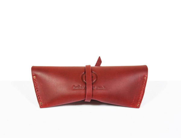 Nantes Leather Eyewear Case - Distressed Red - Aaron Leather Goods