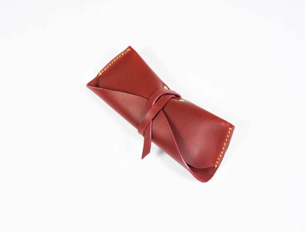 Nantes Leather Eyewear Case - Distressed Red - Aaron Leather Goods