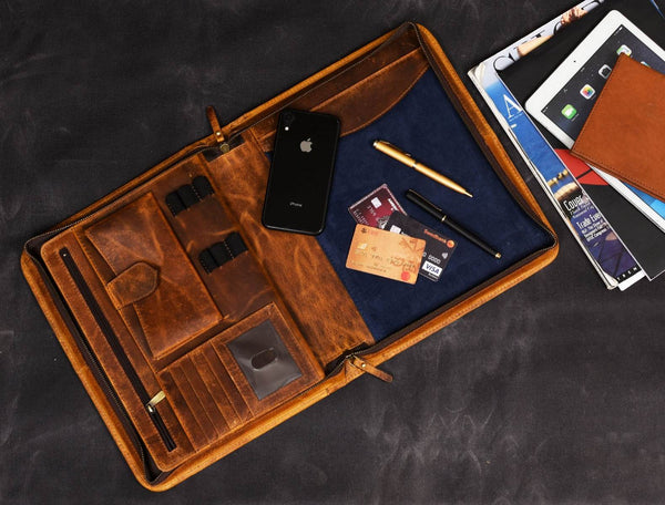 Asturias Leather Organizer - Caramel Brown - Aaron Leather Goods