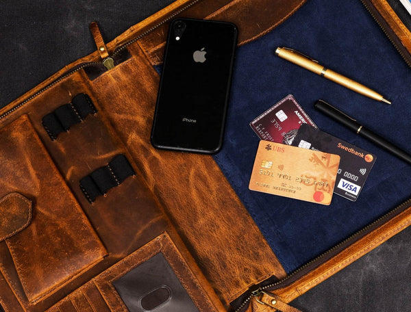 Asturias Leather Organizer - Caramel Brown - Aaron Leather Goods