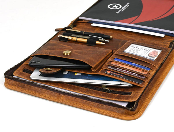 Asturias Leather Organizer - Caramel Brown - Aaron Leather Goods