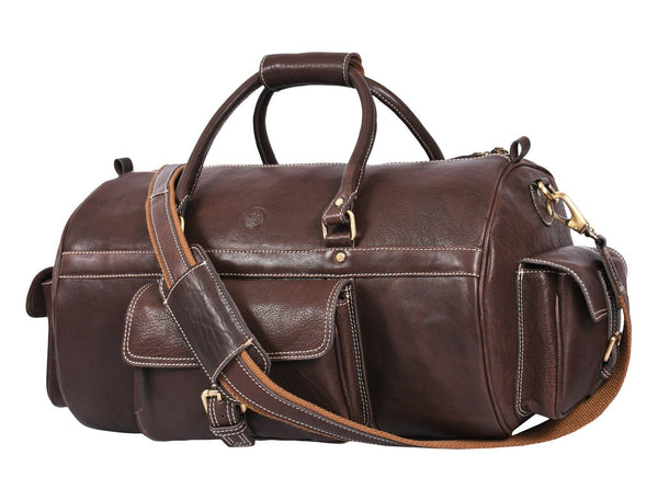 Pamplona Leather Duffle Bag - Coffee Brown - Aaron Leather Goods Inc
