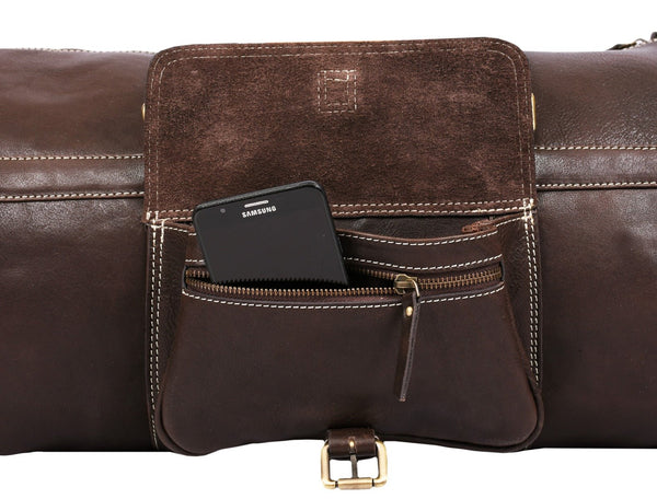 Pamplona Leather Duffle Bag - Coffee Brown - Aaron Leather Goods Inc