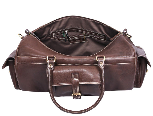 Pamplona Leather Duffle Bag - Coffee Brown - Aaron Leather Goods Inc