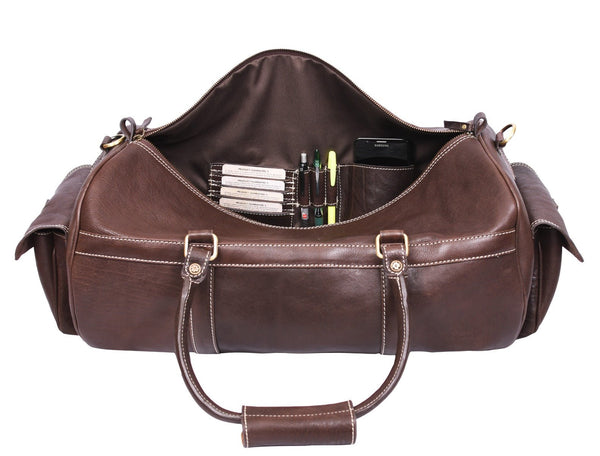 Pamplona Leather Duffle Bag - Coffee Brown - Aaron Leather Goods Inc