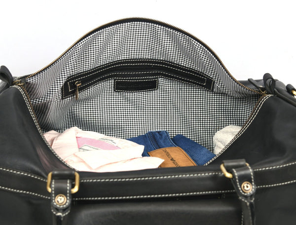 Pamplona Leather Duffle bag - Raven Black - Aaron Leather Goods Inc