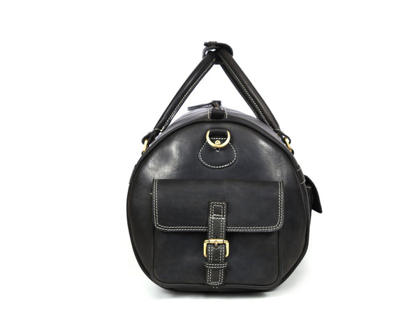 Pamplona Leather Duffle bag - Raven Black - Aaron Leather Goods Inc