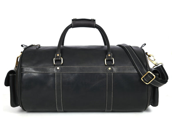Pamplona Leather Duffle bag - Raven Black - Aaron Leather Goods Inc