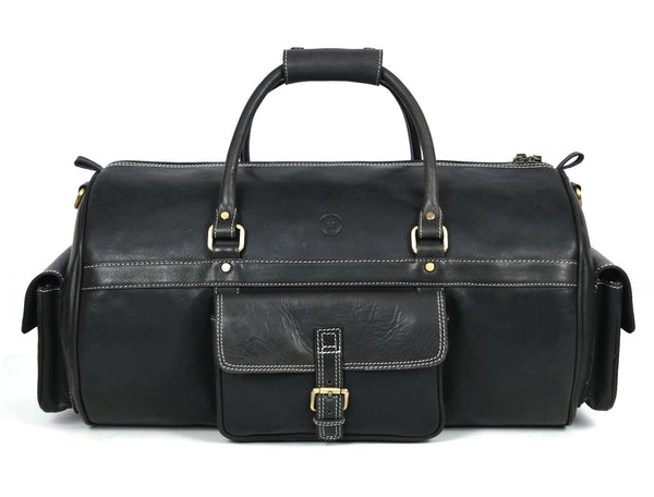 Pamplona Leather Duffle bag - Raven Black - Aaron Leather Goods Inc