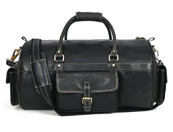 Pamplona Leather Duffle bag - Raven Black - Aaron Leather Goods Inc