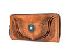 Paso Hand Tooled Leather Clutch - Caramel Brown - Aaron Leather Goods Inc
