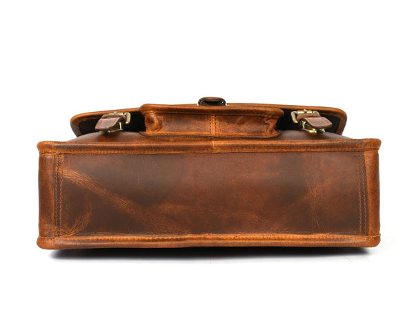 Ancona Leather Office Bag 15" - Caramel Brown - Aaron Leather Goods