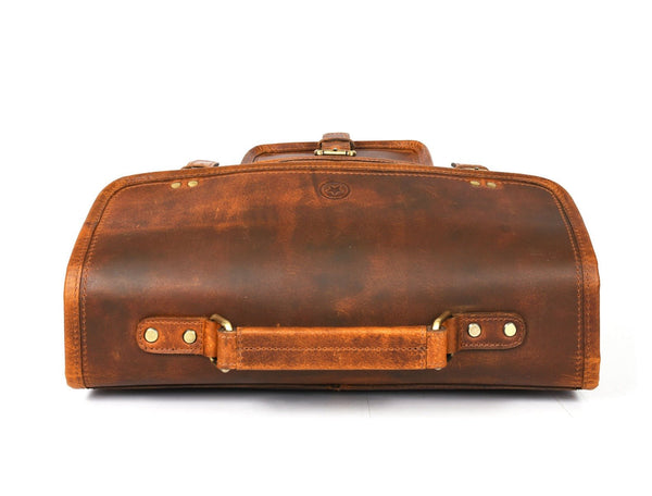 Ancona Leather Office Bag 15" - Caramel Brown - Aaron Leather Goods