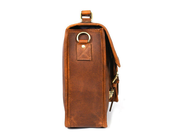 Ancona Leather Office Bag 15" - Caramel Brown - Aaron Leather Goods