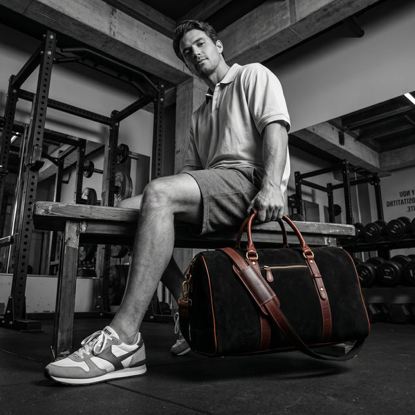 Pomona Leather Suede Weekender Bag - Black - Aaron Leather Goods Inc
