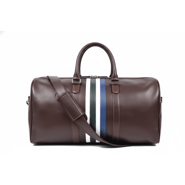 Premium Leather Duffle Bag with Striped Detail & Shoulder Strap - Aaron Leather Goods