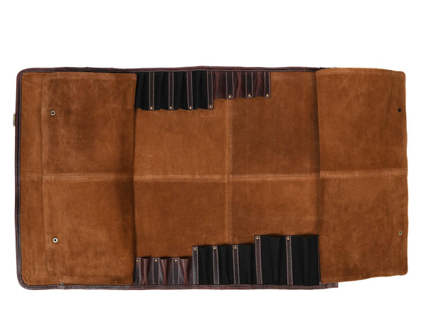 Premium Leather Knife Roll Bag with Handle – Handmade Tool Organizer Roll - Aaron Leather Goods Inc