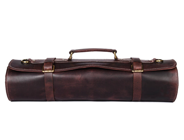 Premium Leather Knife Roll Bag with Handle – Handmade Tool Organizer Roll - Aaron Leather Goods Inc