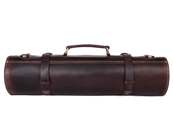 Premium Leather Knife Roll Bag with Handle – Handmade Tool Organizer Roll - Aaron Leather Goods Inc