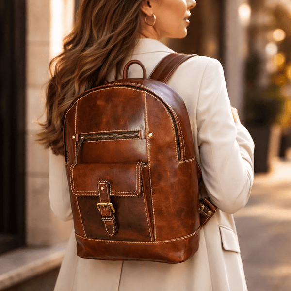 Sagunto Leather Backpack - Walnut Brown - Aaron Leather Goods
