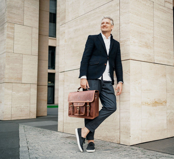 Ancona Leather Office Bag 15" - Gingerbread - Aaron Leather Goods