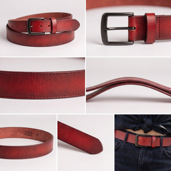 Talladega Leather Belt - Red - Aaron Leather Goods Inc