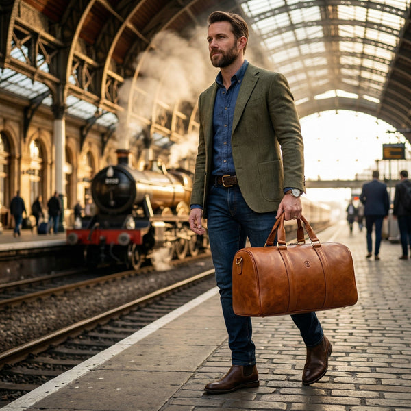 Tan Full - Grain Leather Barrel Duffle Bag - Aaron Leather Goods Inc