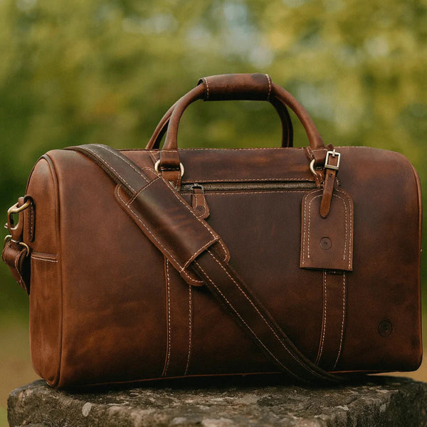 Taranto Leather Weekender Bag - Tan - Aaron Leather Goods