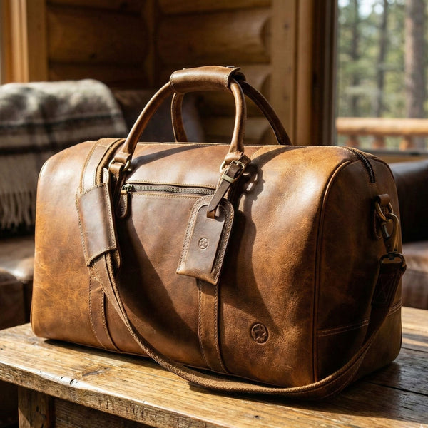 Taranto Leather Weekender Bag - Tawny Brown - Aaron Leather Goods