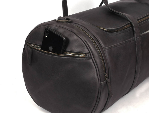 Cordoba Leather Barrel Bag - Raven Black - Aaron Leather Goods