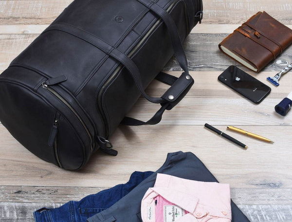 Cordoba Leather Barrel Bag - Raven Black - Aaron Leather Goods