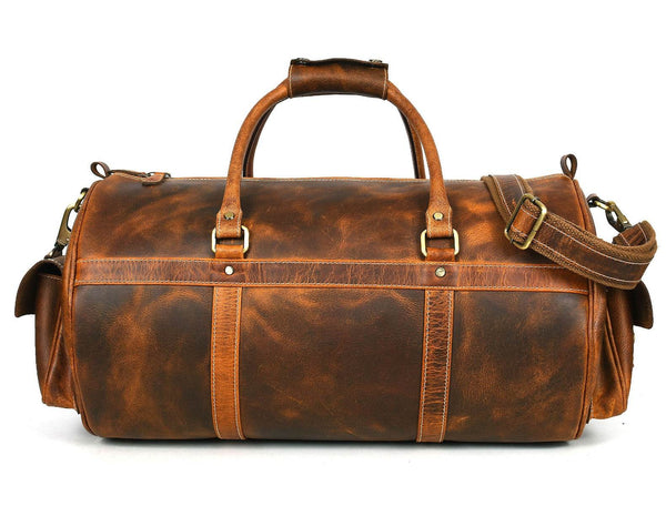 Pamplona Leather Duffle bag - Caramel Brown - Aaron Leather Goods