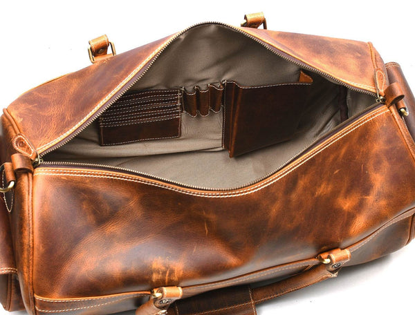 Pamplona Leather Duffle bag - Caramel Brown - Aaron Leather Goods