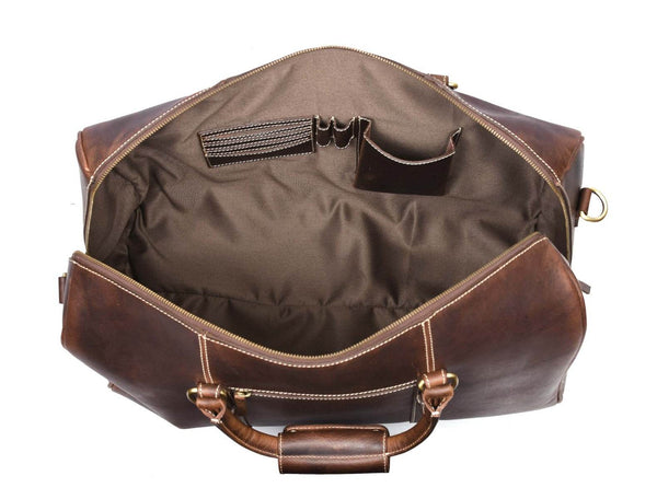 Taranto Leather Weekender Bag - Walnut Brown - Aaron Leather Goods