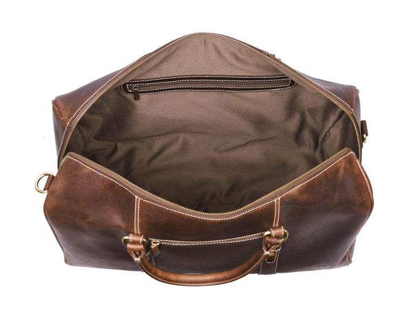 Taranto Leather Weekender Bag - Walnut Brown - Aaron Leather Goods