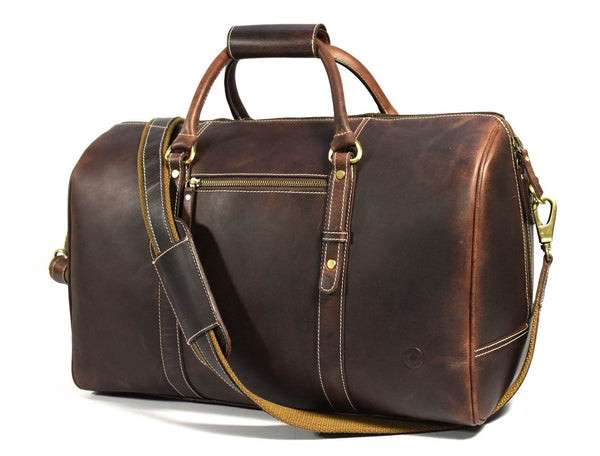 Taranto Leather Weekender Bag - Walnut Brown - Aaron Leather Goods