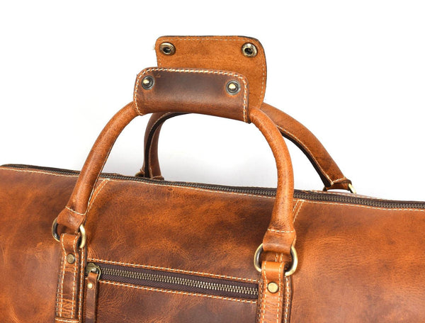 Arezzo Leather Overnight Bag - Caramel Brown - Aaron Leather Goods