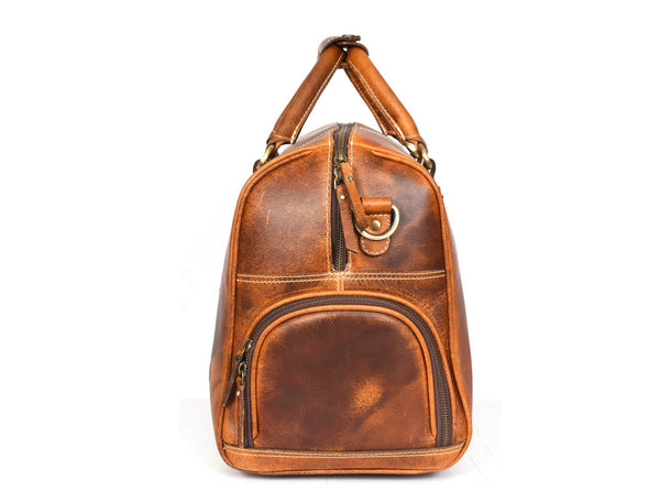 Arezzo Leather Overnight Bag - Caramel Brown - Aaron Leather Goods