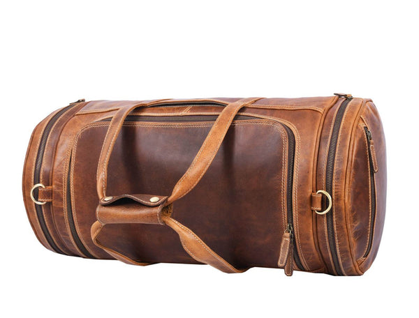 Cordoba Leather Barrel Bag - Caramel Brown - Aaron Leather Goods