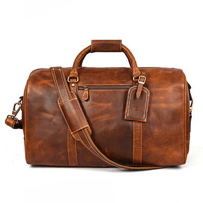 Taranto Leather Weekender Bag - Caramel Brown - Aaron Leather Goods