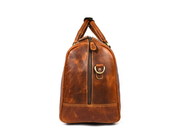 Taranto Leather Weekender Bag - Caramel Brown - Aaron Leather Goods