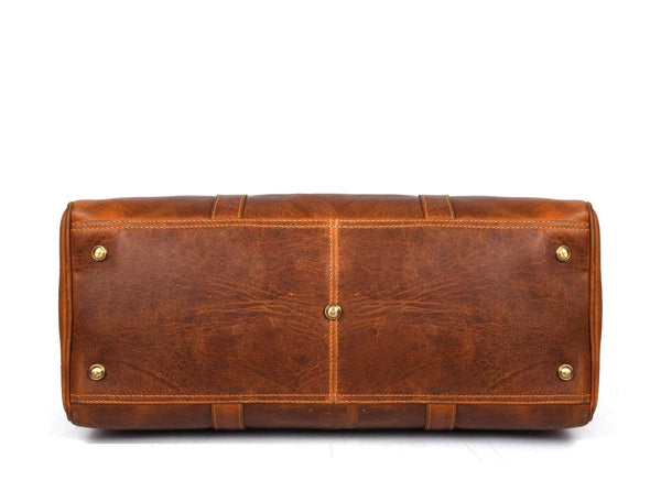 Taranto Leather Weekender Bag - Caramel Brown - Aaron Leather Goods