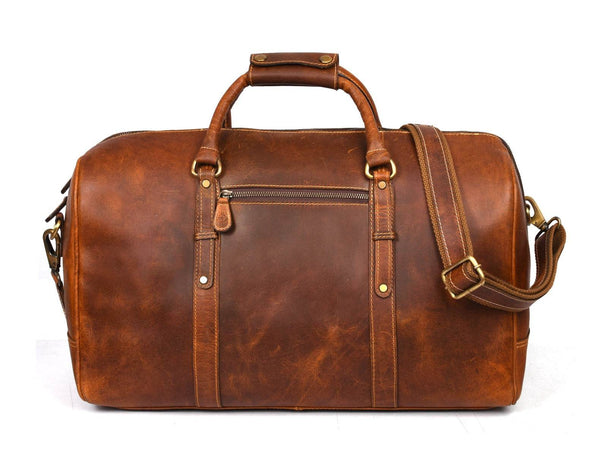 Taranto Leather Weekender Bag - Caramel Brown - Aaron Leather Goods